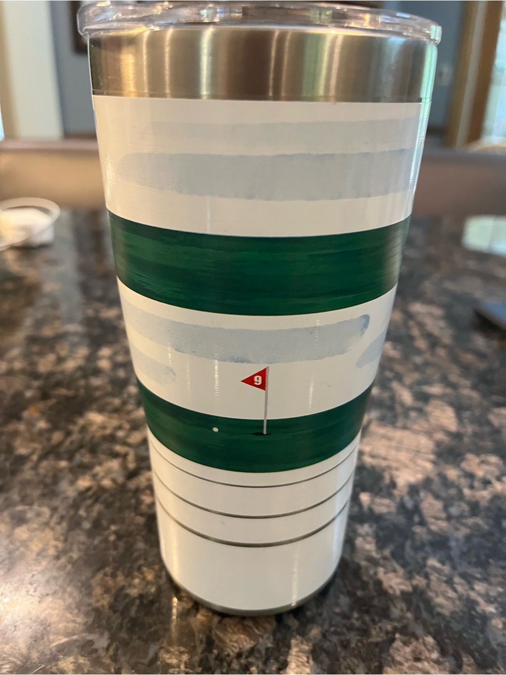 tervis Green & White Golf Stripe Travel Tumbler with Red Flag Detail